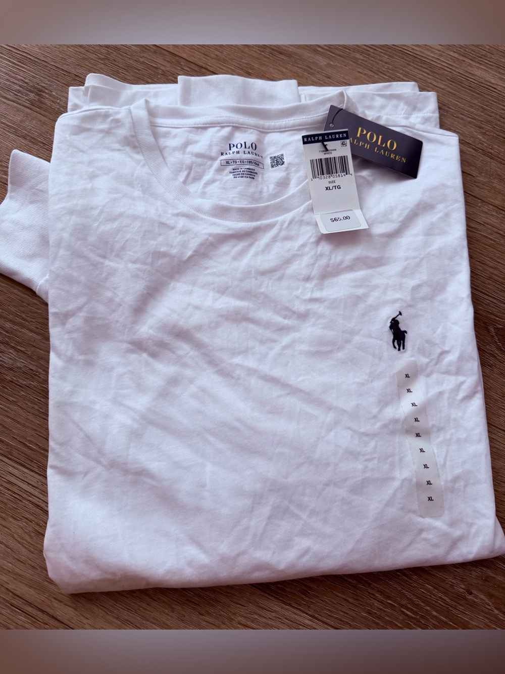 NWT Men's Polo by Ralph Lauren White XL Long Sleeve Crew Tee with Navy Pony